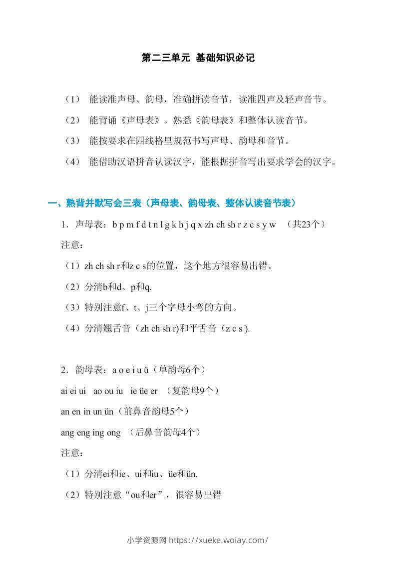 一年级语文上册第2、3单元基础知识必记（部编版）-六八学科资料网